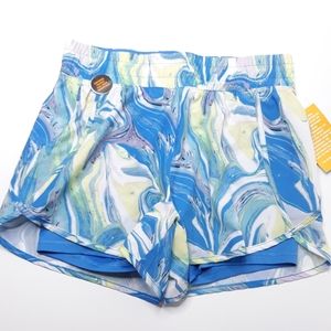 NWT Avia Size Medium Women's Exercise/Athletic Short Blue Swirl on White